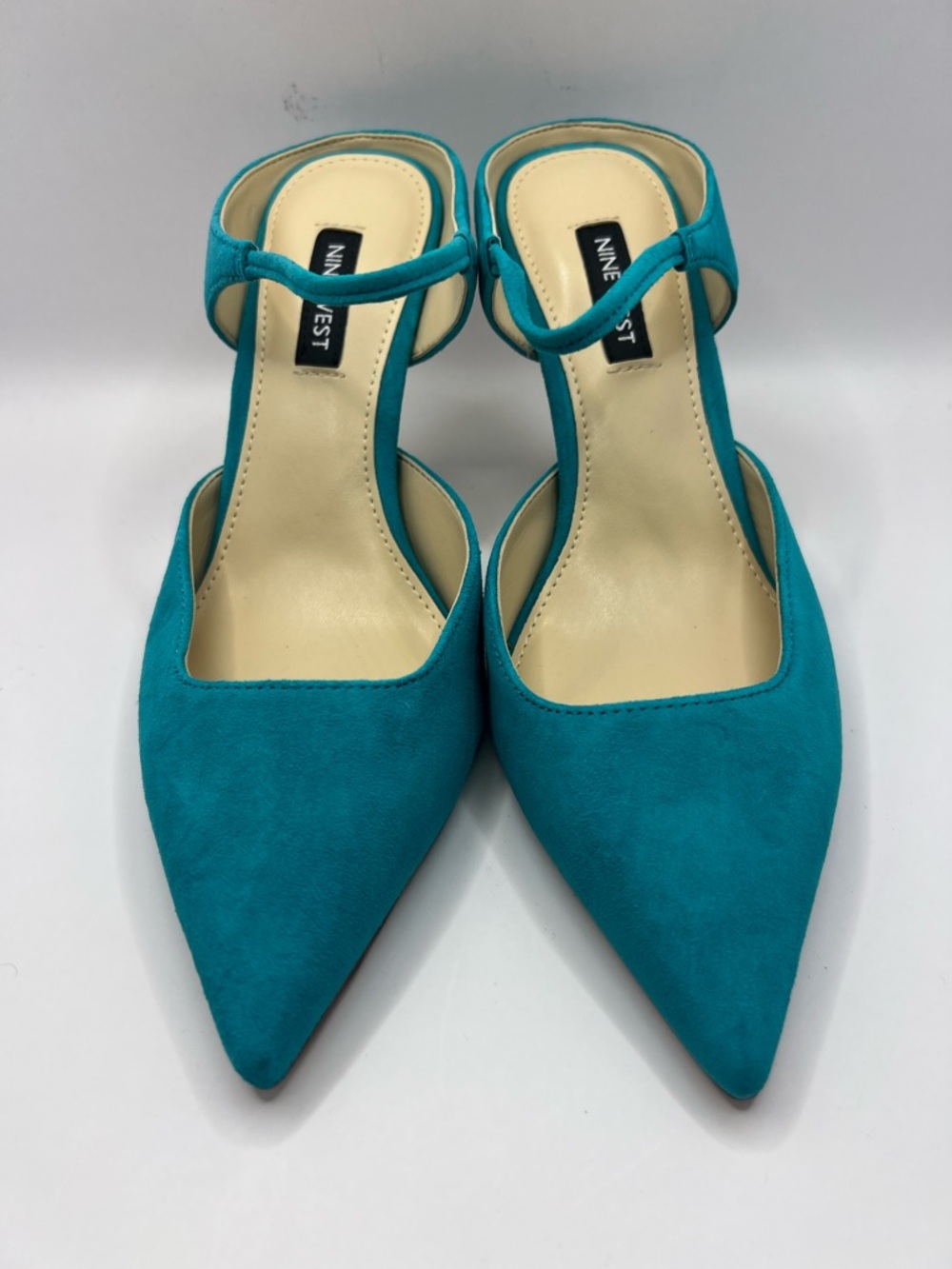 Nine West Teal Pointed Toe Ankle Strap Heels